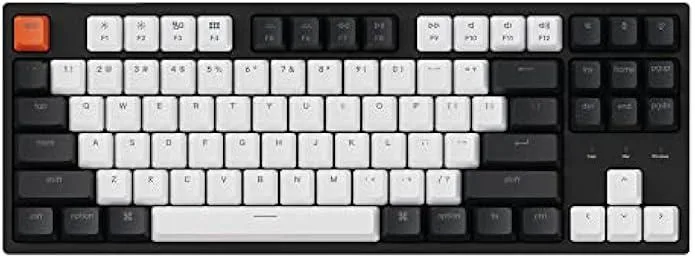 White tenkeyless mechanical keyboard with 87 keys, USB-C cable, white LED backlighting