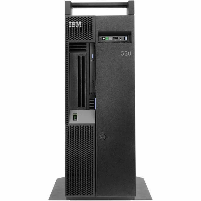 IBM Power 550 tower server, dark metal finish, front drive bays visible