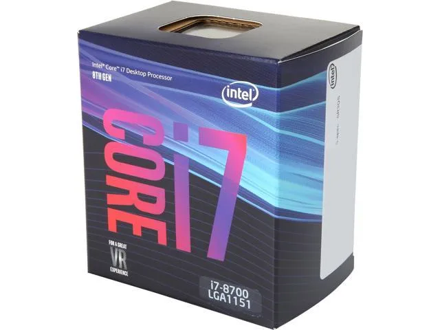 Square Intel Core i7-8700 CPU, silver heat-spreader, gold LGA-1151 contact pads