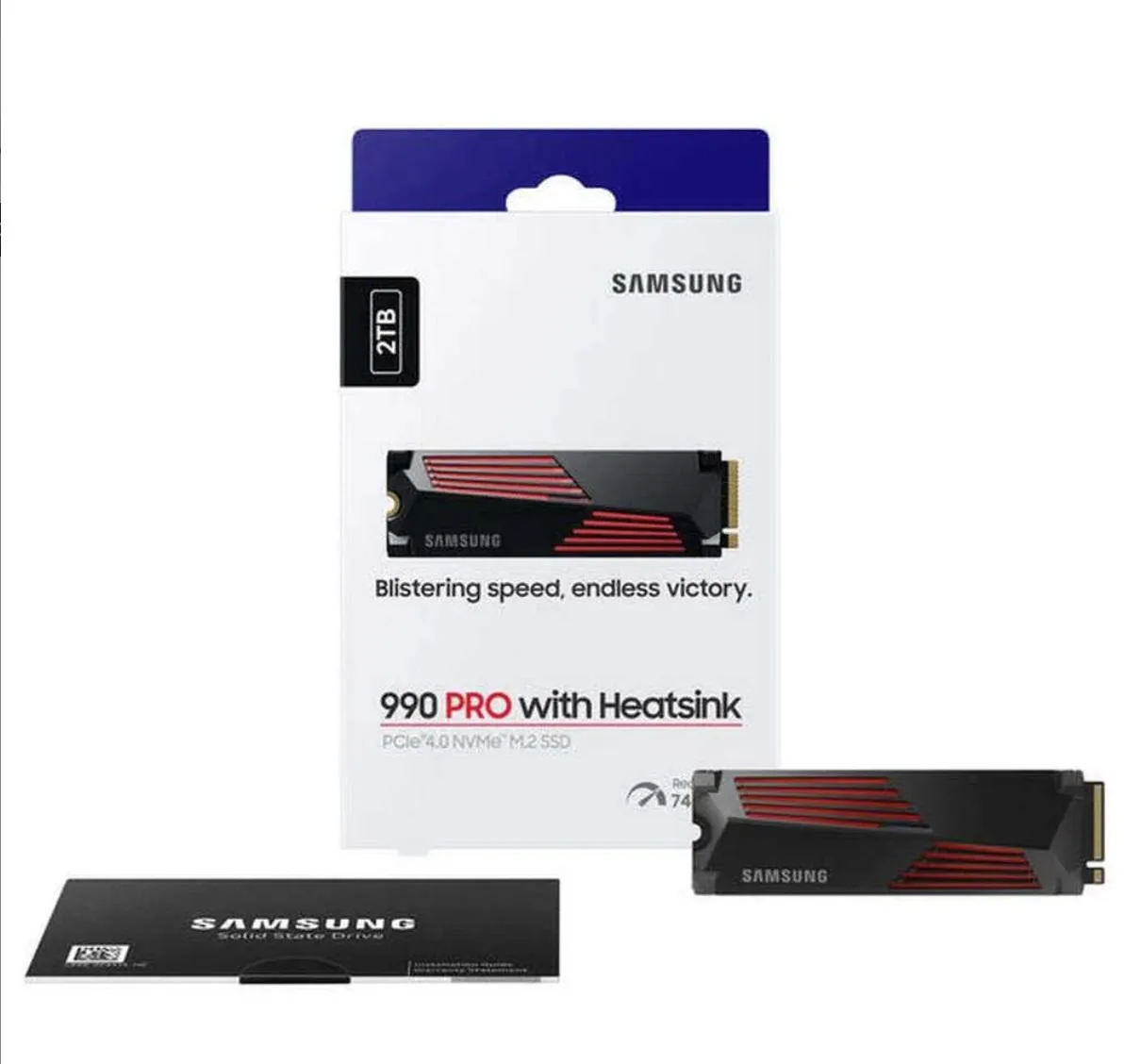 Samsung 990 Pro 2TB M.2 2280 SSD with black heatsink and RGB lighting