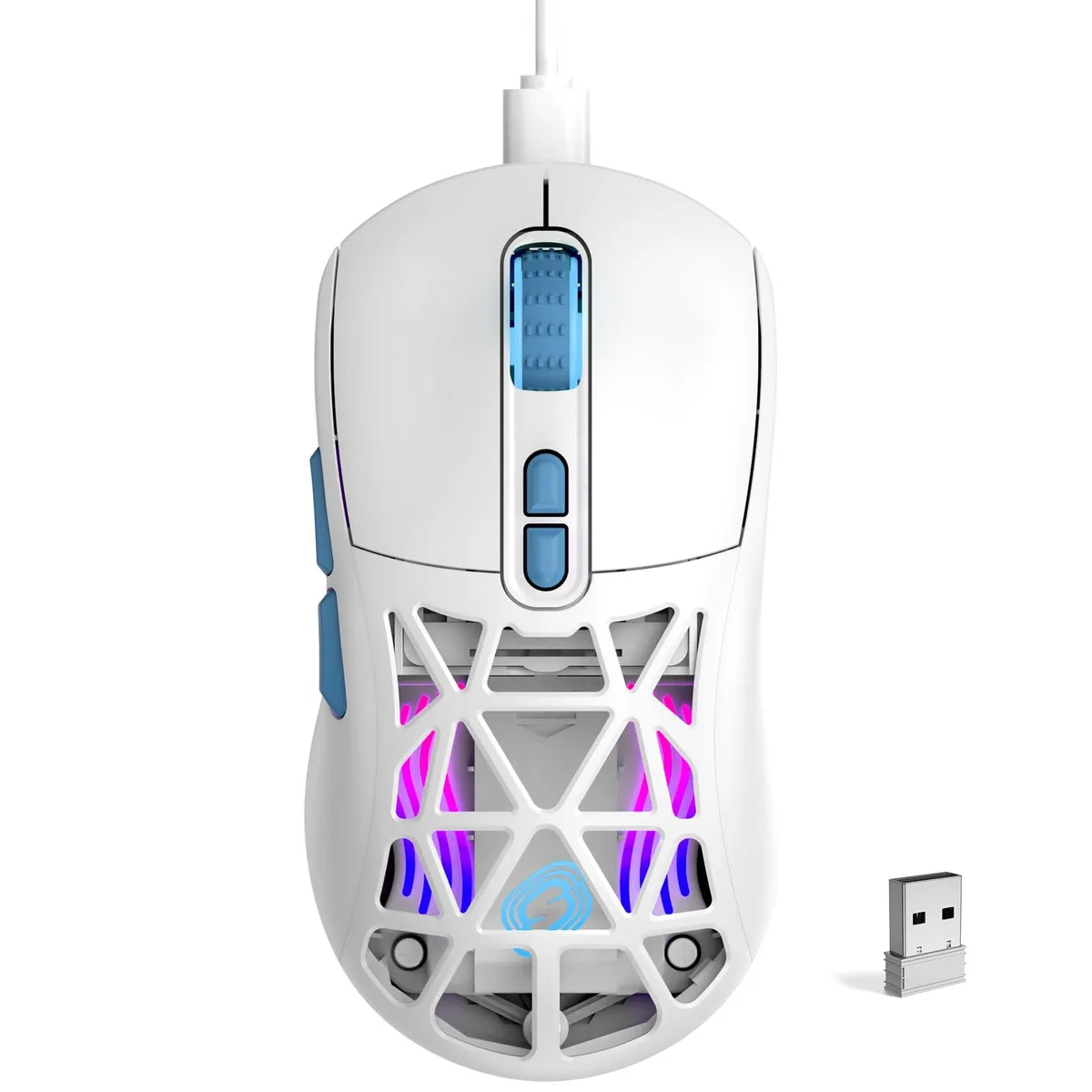 ASUS GLOBALSADES M02 Gaming Mouse White Blue 16 Button Tri-mode 10000 DPI 168g — zdjęcie produktu