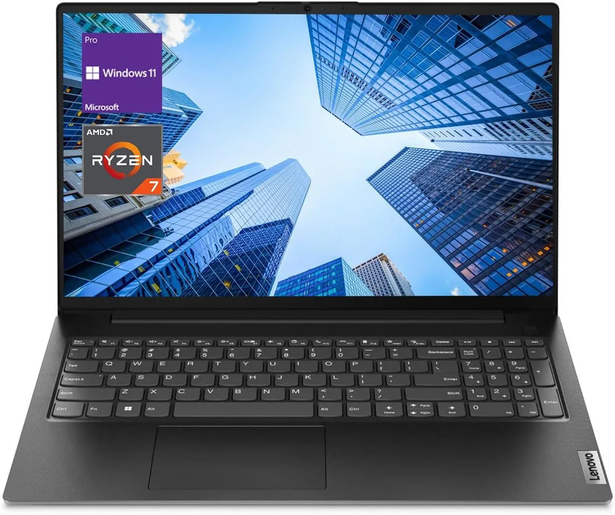 Black 15.6 inch Lenovo V15 business laptop with numeric keypad