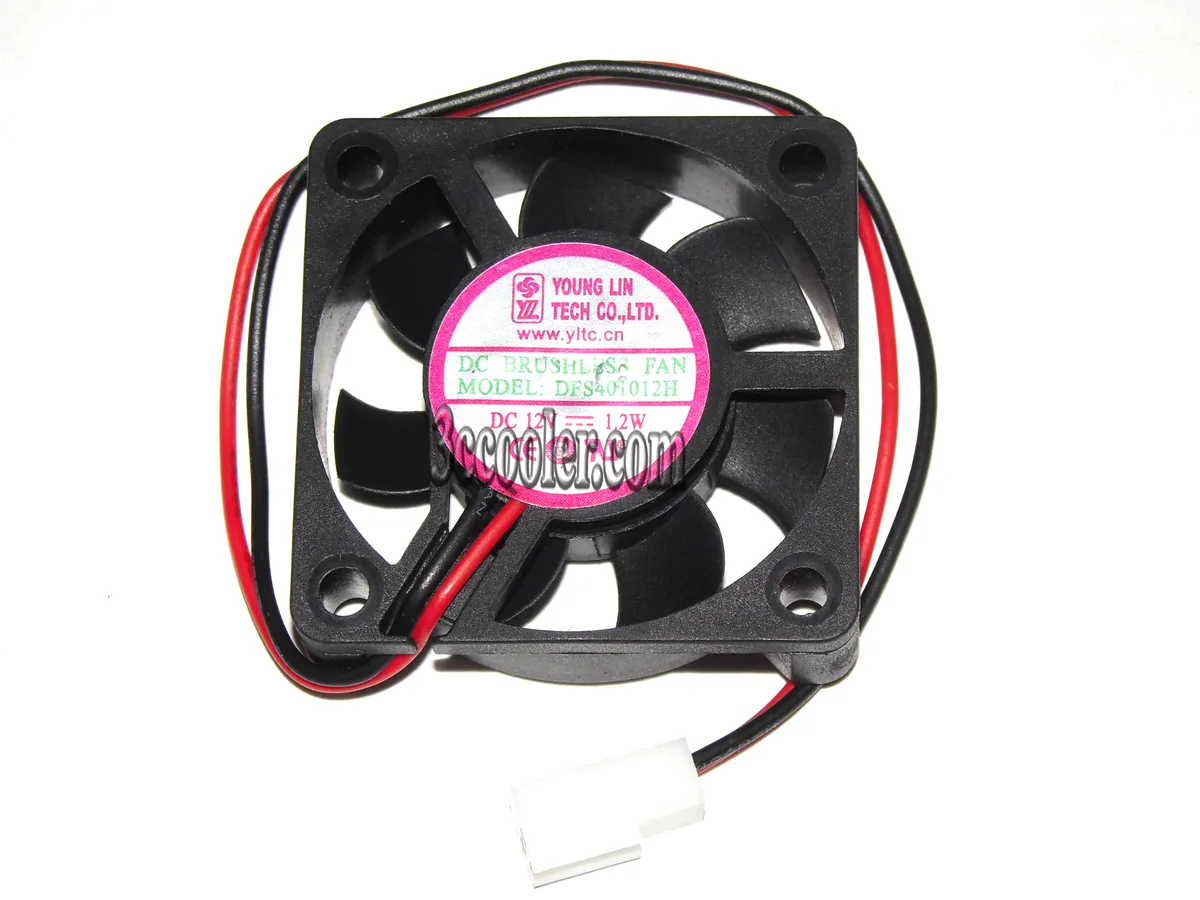Small black 40mm square fan with two wires and a 2-pin connector