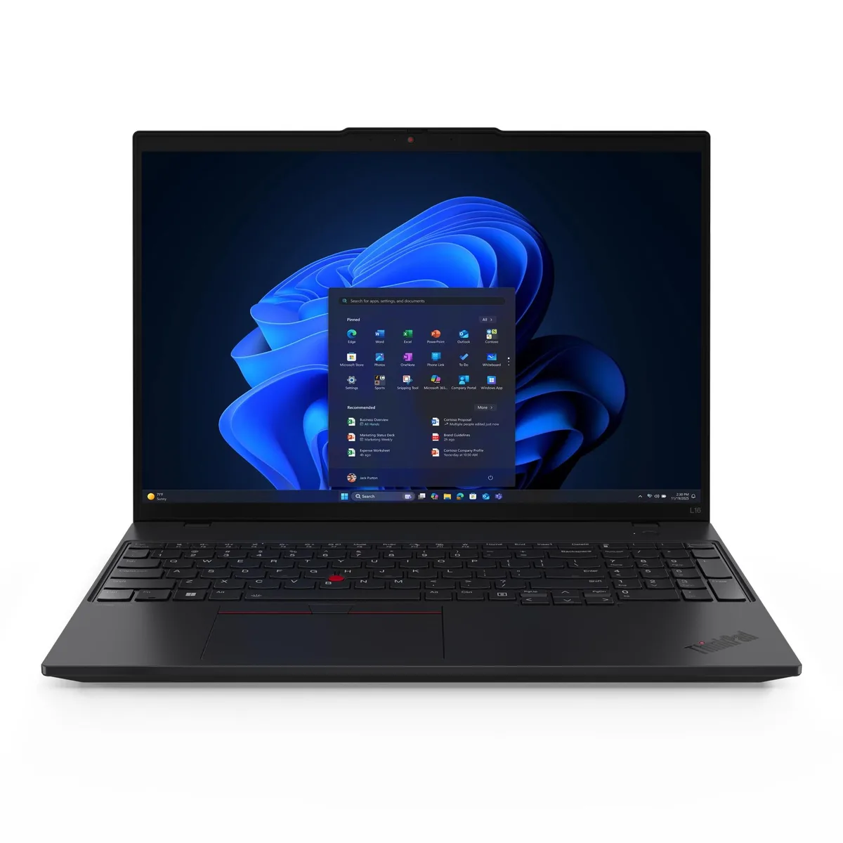 Black 16-inch business laptop with matte finish and integrated graphics