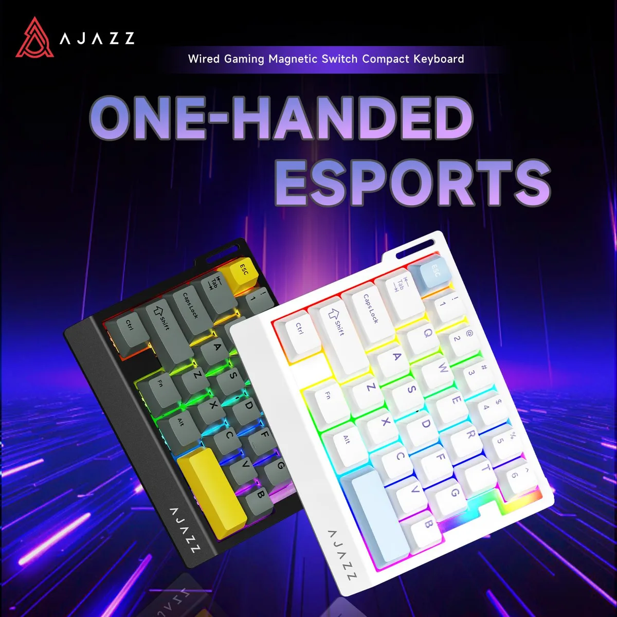 Compact white 29-key one-handed gaming keyboard with RGB backlighting and aluminum plate
