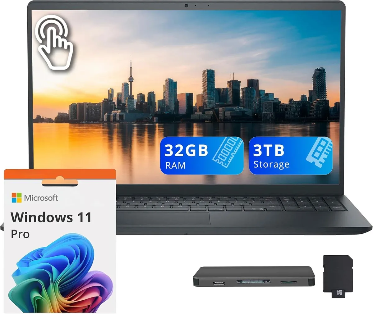 DELL DELL Inspiron 15.6" FHD Touchscreen Business Laptop i7-1355U 32GB 2TB SSD + 1TB Docking Station Set Black — снимка на продукта