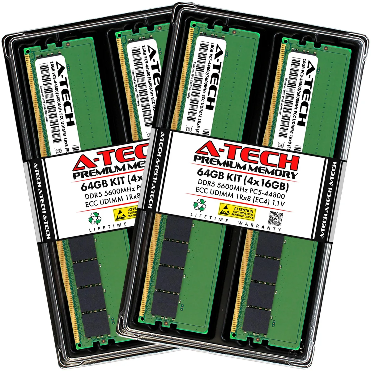 A-Tech A-Tech 64GB (4x16GB) DDR5-5600 ECC UDIMM 1Rx8 Server RAM Kit — product photo