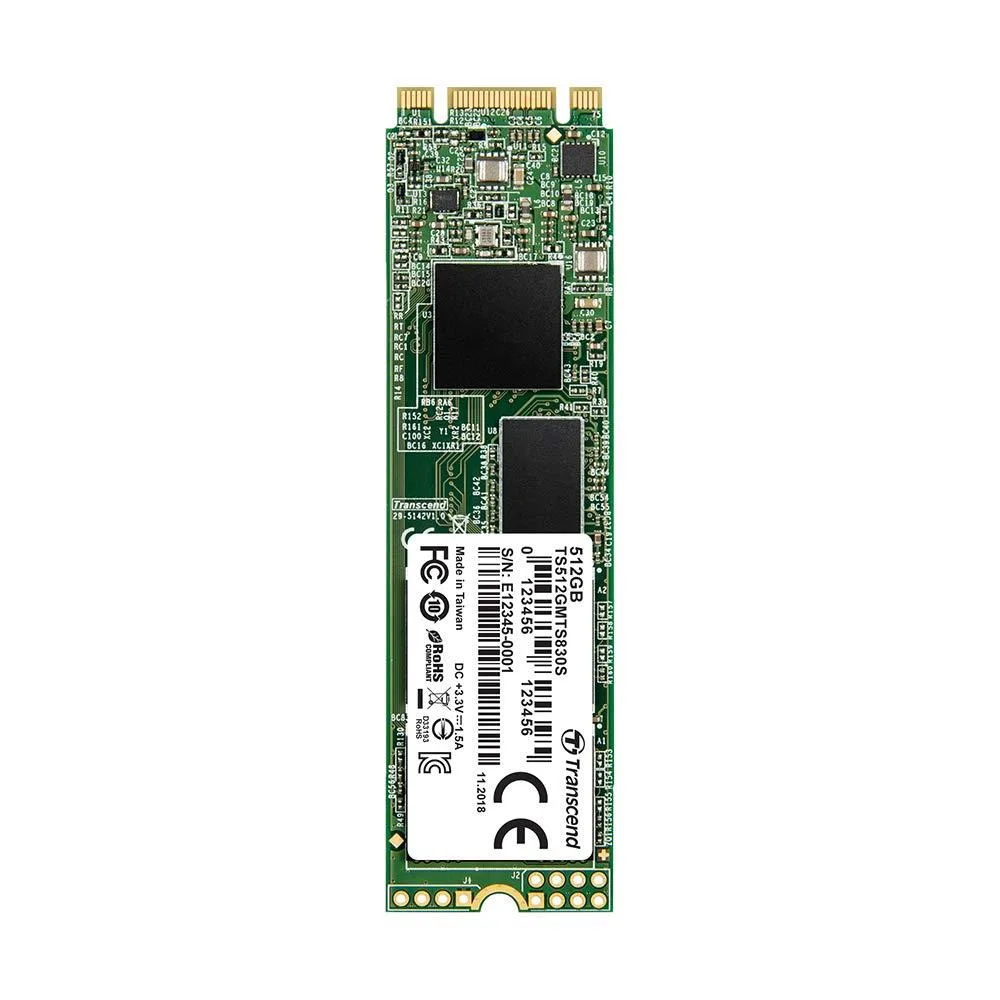 Green rectangular M.2 2280 circuit board with gold edge connector and black label