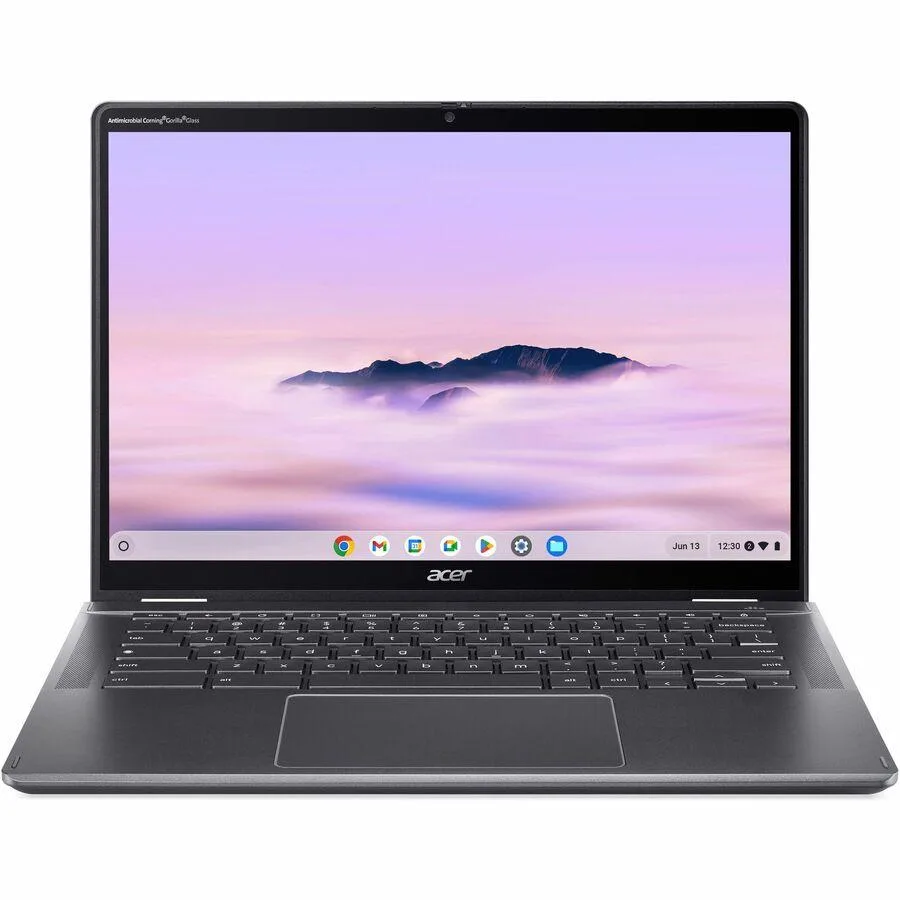 Silver 2-in-1 Chromebook with 14 inch touchscreen display and convertible hinge