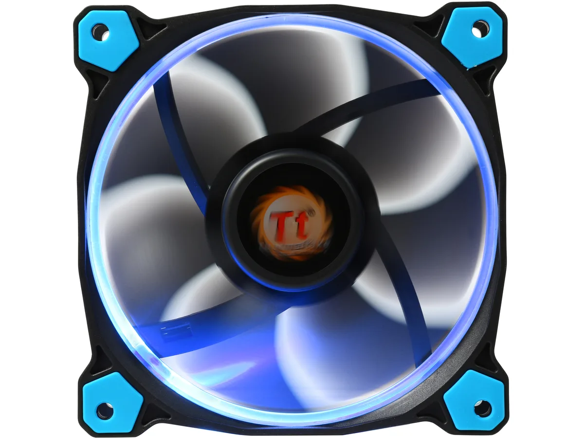 Blue LED ring fan, black frame, 120 mm square, 25 mm thick