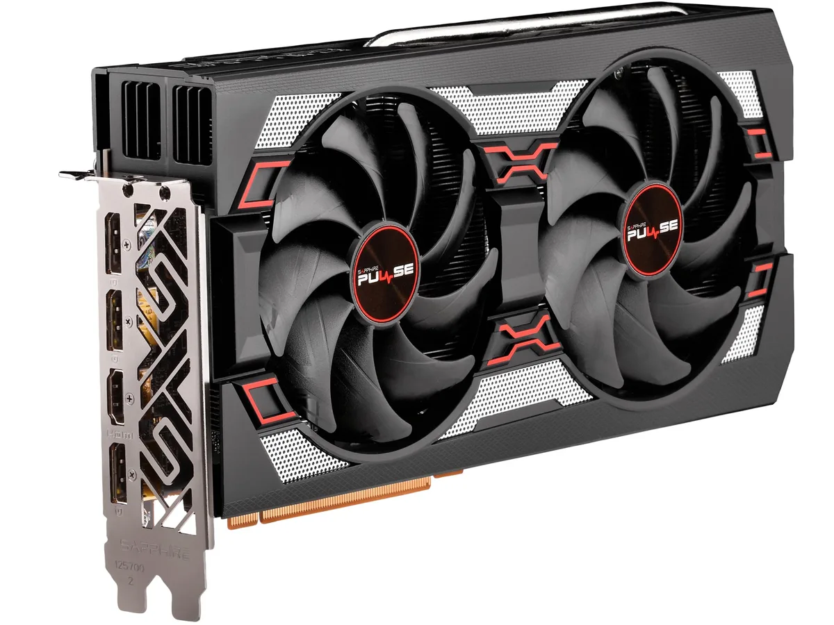 Black dual-fan graphics card with silver backplate, PCIe 4.0 x16 interface, 6GB GDDR6, 1 HDMI 3 DisplayPort 1.4