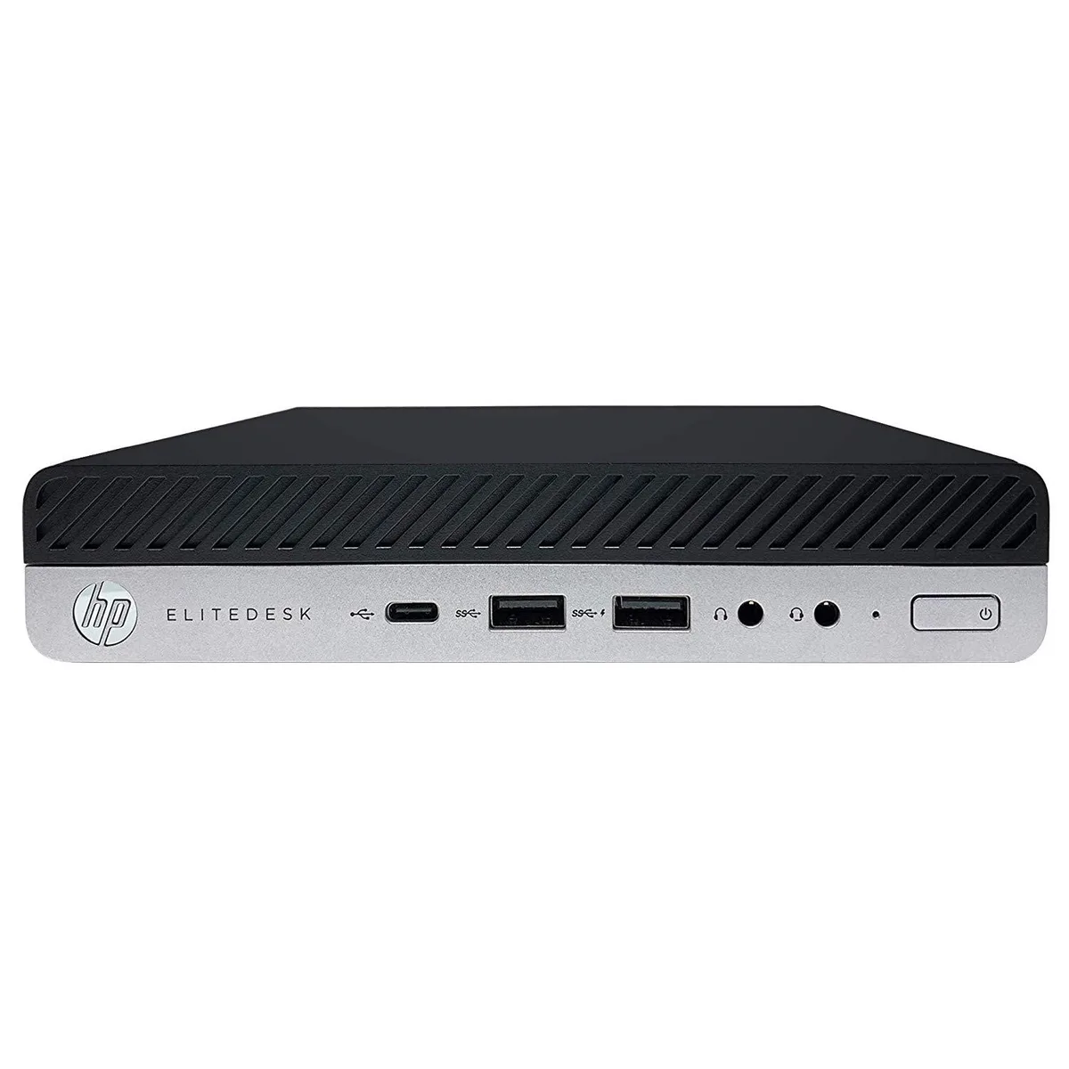 Small black desktop tower standing upright on a flat surface