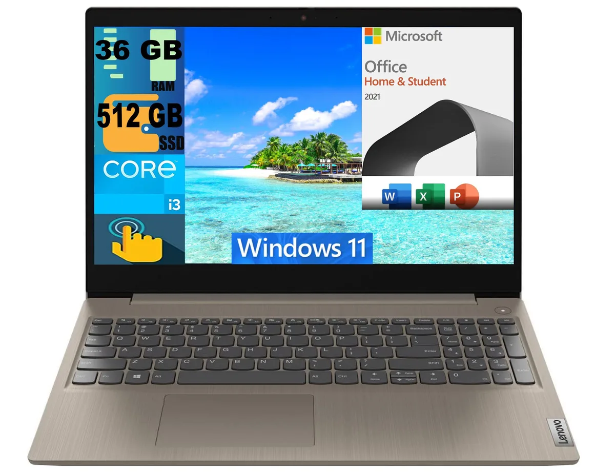 Lenovo Lenovo Ideapad 3 15 laptop i3-1115G4 36GB 512GB 15.6 HD touchscreen Almond — photo du produit
