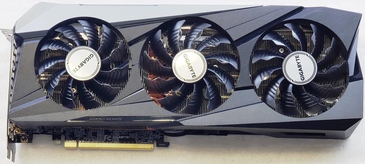 Gigabyte RTX 3070 Ti Gaming OC graphics card with triple fans and metal backplate