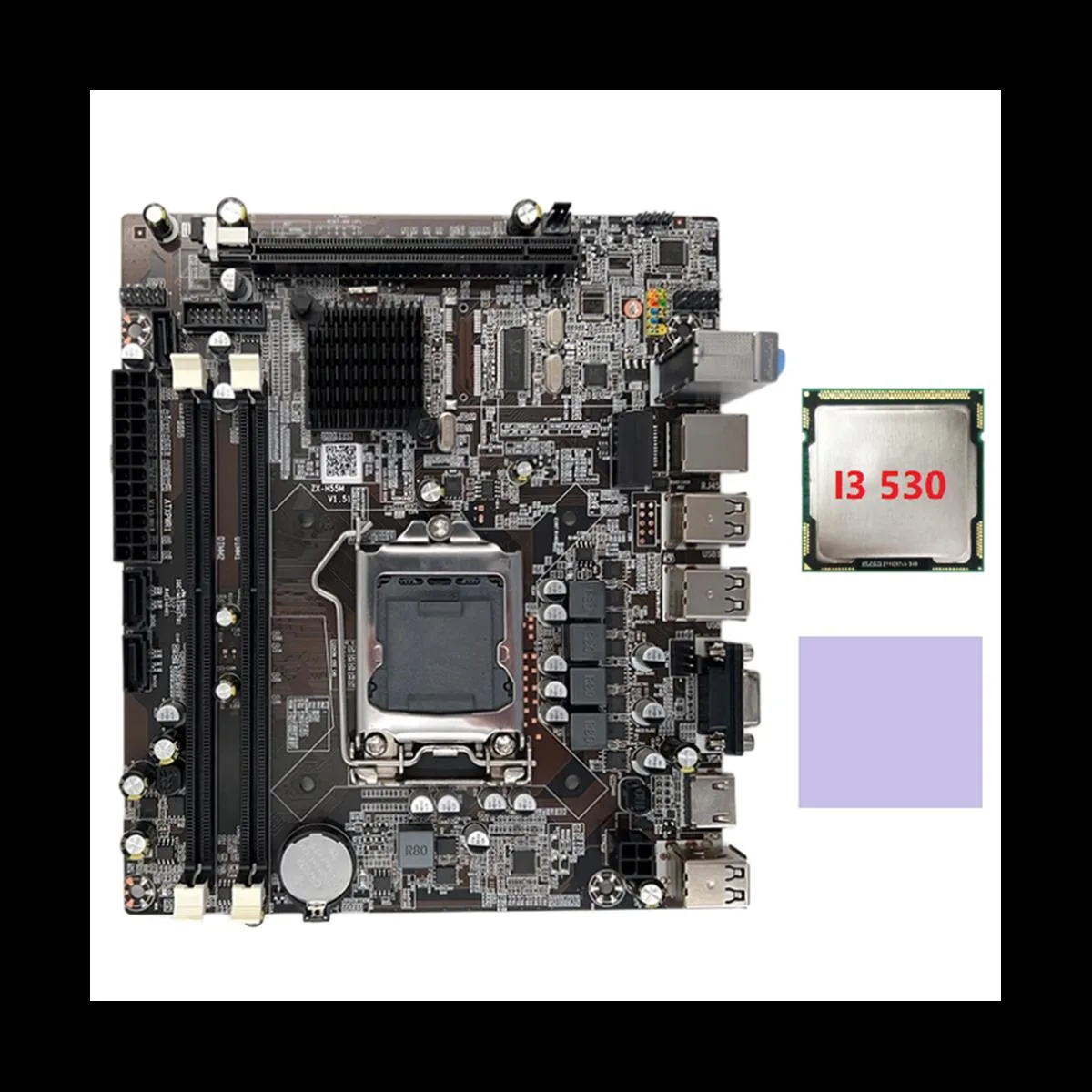 YINGHUA YINGHUA H55 LGA1156 server motherboard with I3 530 CPU and thermal pad — foto do produto