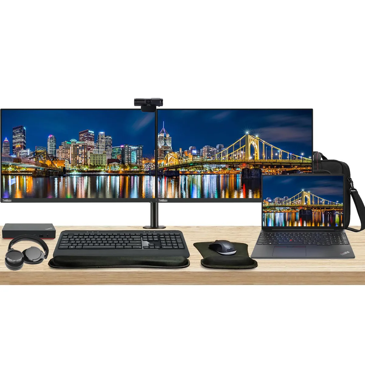 Lenovo Lenovo ThinkPad E16 16" Ryzen 5 7530U 16GB 256GB laptop with dual 27" monitors, dock, peripherals — photo du produit