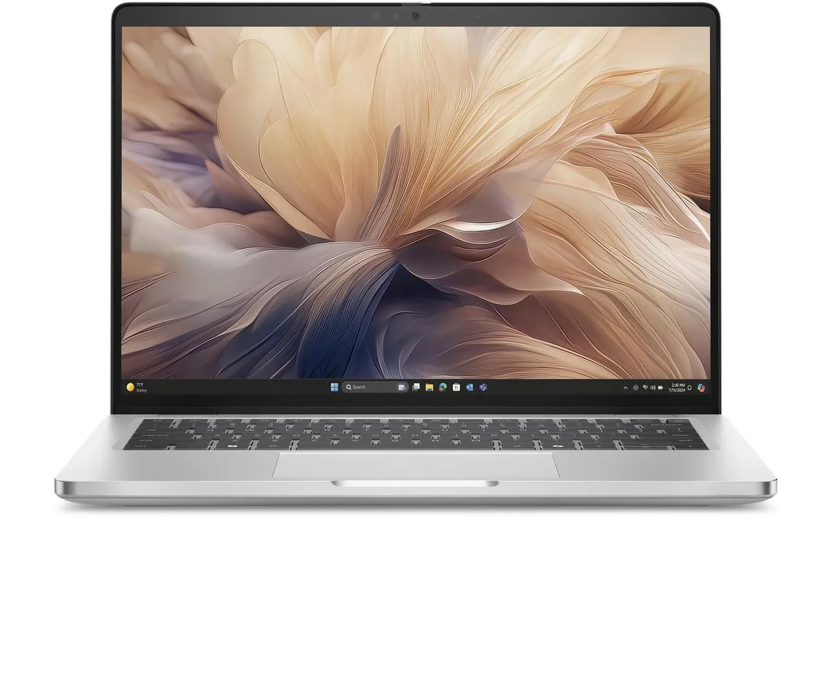 Silver aluminium 2-in-1 laptop with 14 inch FHD+ antiglare display, backlit Copilot key keyboard, IR camera, 1.55 kg