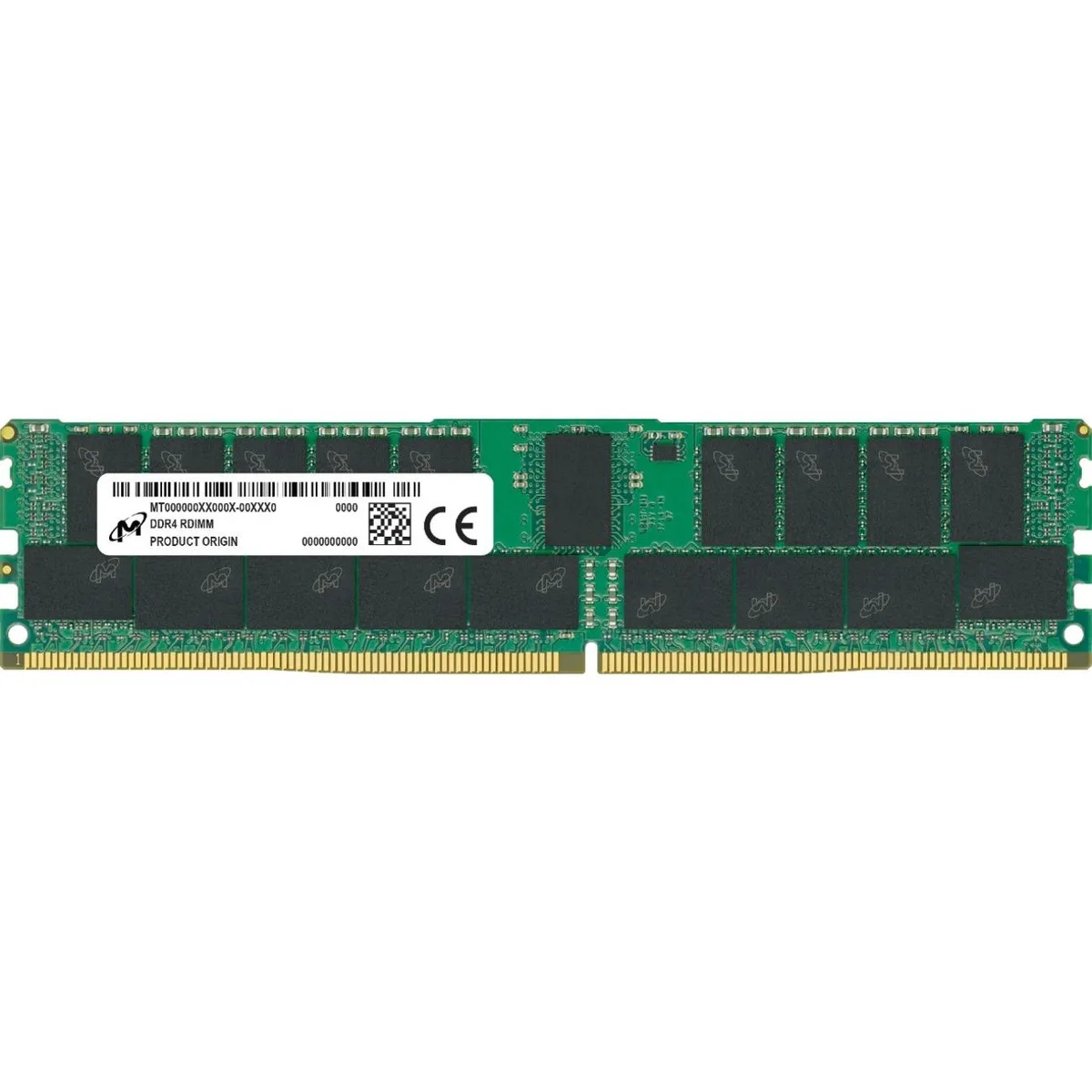 Green circuit board with black memory chips in a row