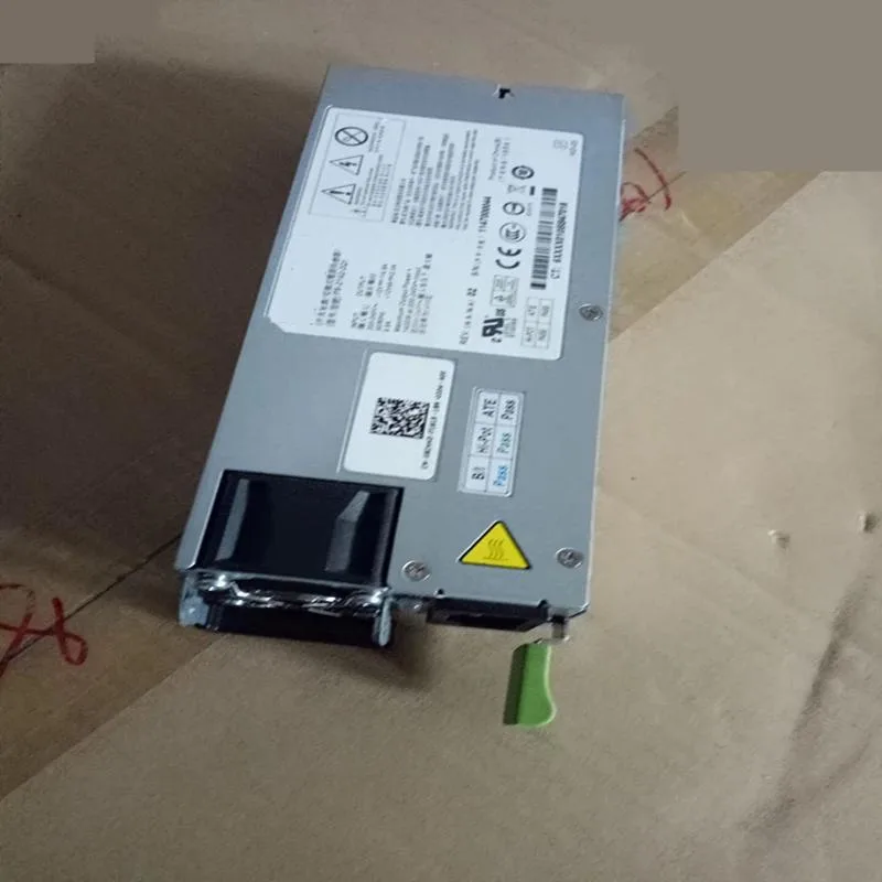 Rectangular ATX power supply unit with metal casing and rear fan grille