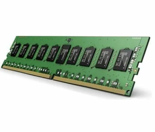 Green rectangular DDR4 DIMM with black chips and gold contacts