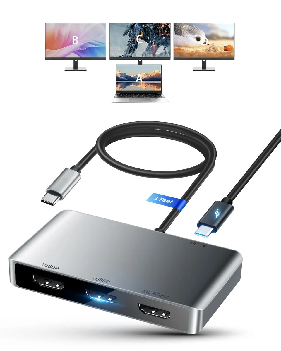 KEHIPI KEHIPI USB C to 3 HDMI adapter 100W PD 4K@60Hz 1080p — tuotekuva