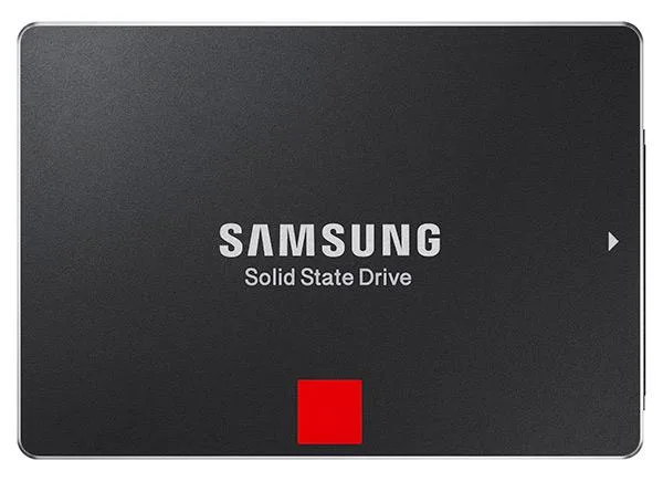 Silver rectangular 2.5 inch SSD with black label and Samsung branding