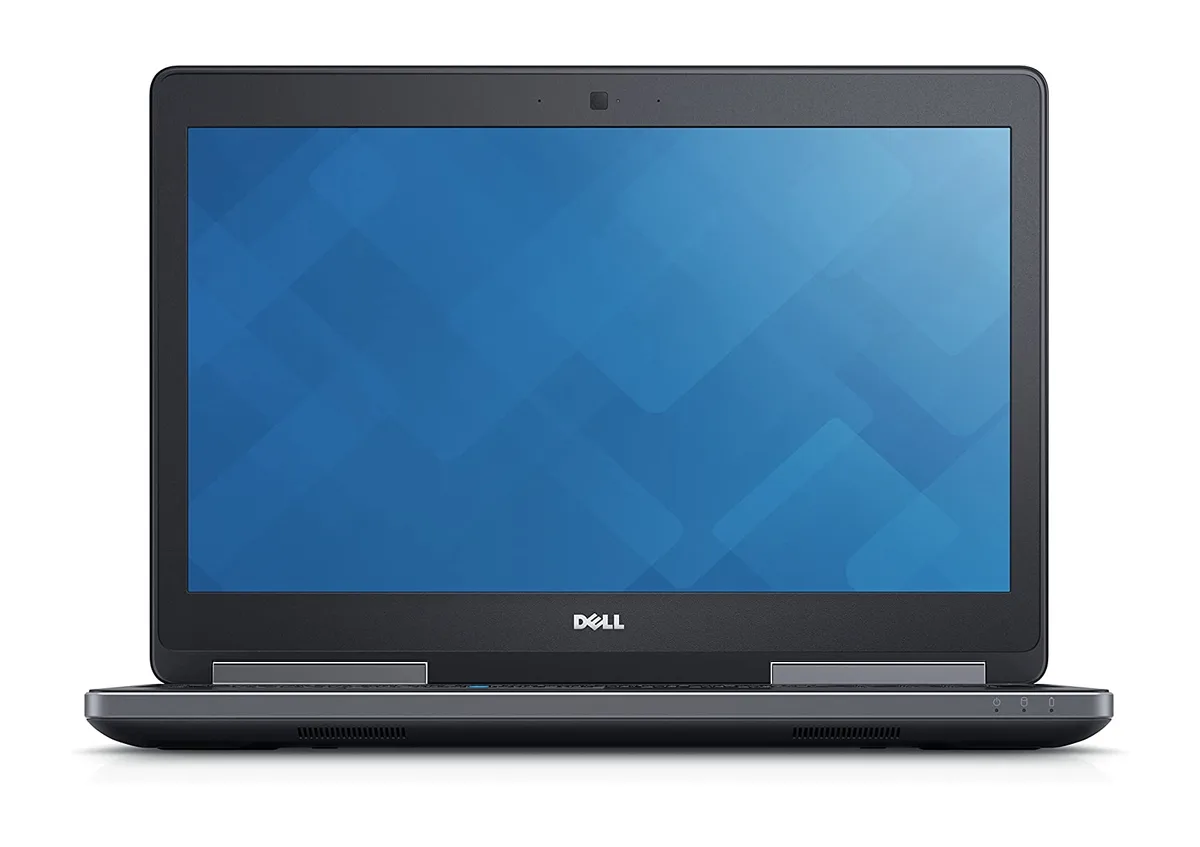 Black Dell Precision 7520 workstation laptop, 15.6 inch matte screen, silver keyboard deck, Grade A condition