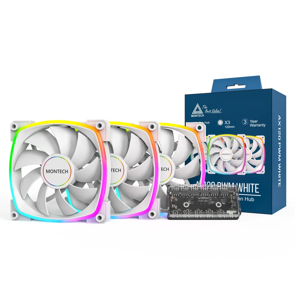Montech Montech AX120-3in1W 120mm ARGB case fan 3-pack white — صورة المنتج
