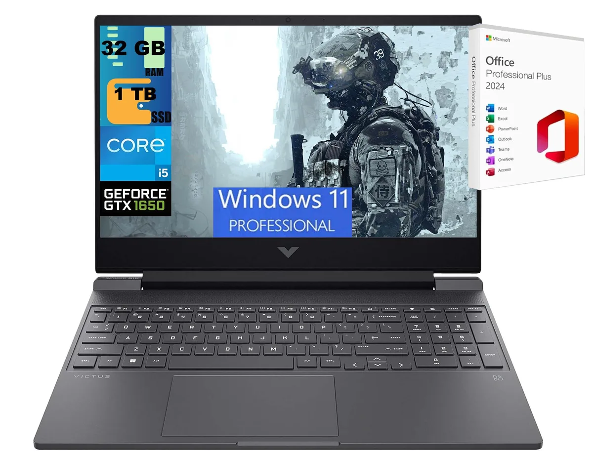 Black 15.6 inch gaming laptop with backlit keyboard