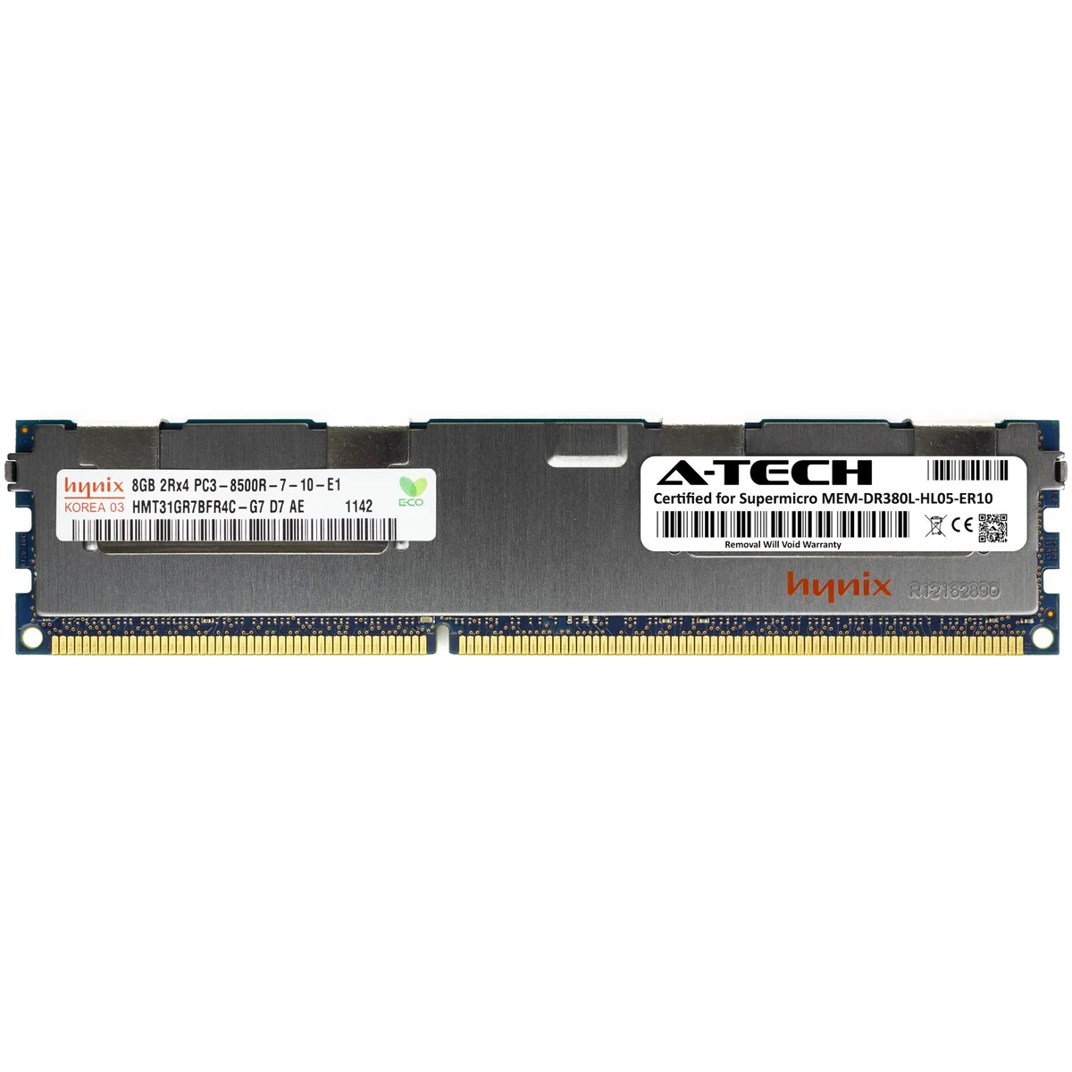 Green rectangular DDR3 server memory module with gold contacts and black chips