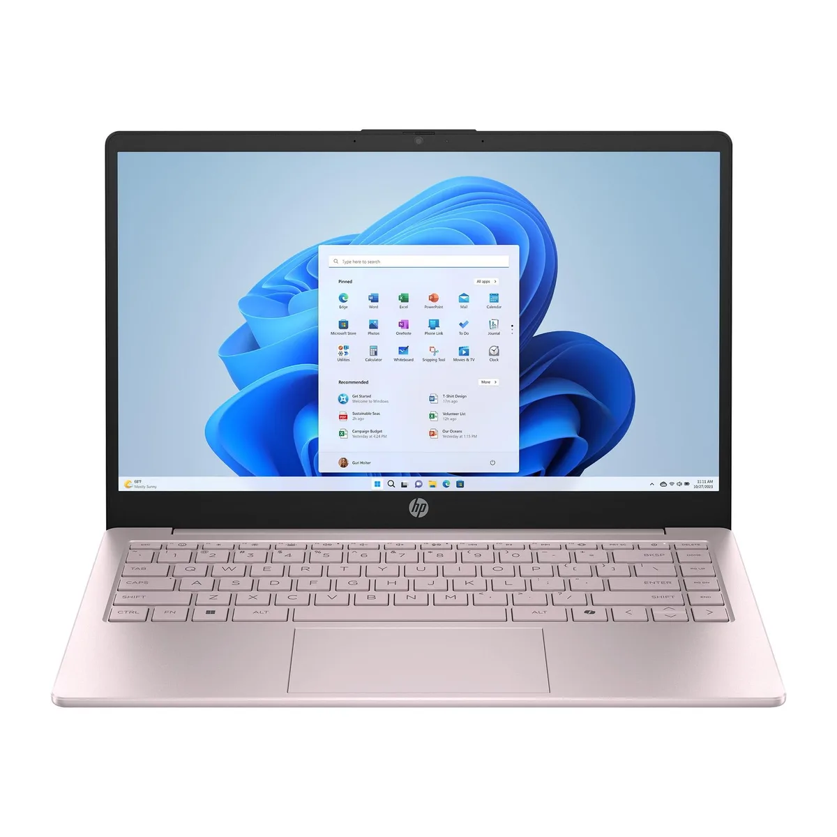 Pink 14 inch laptop, matte finish, closed lid, compact form factor