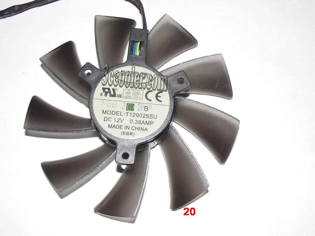 Frameless brown and transparent 9025 fan with three mounting holes and four-pin connector