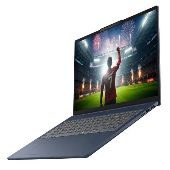 Silver aluminium 16 inch touchscreen laptop open on desk