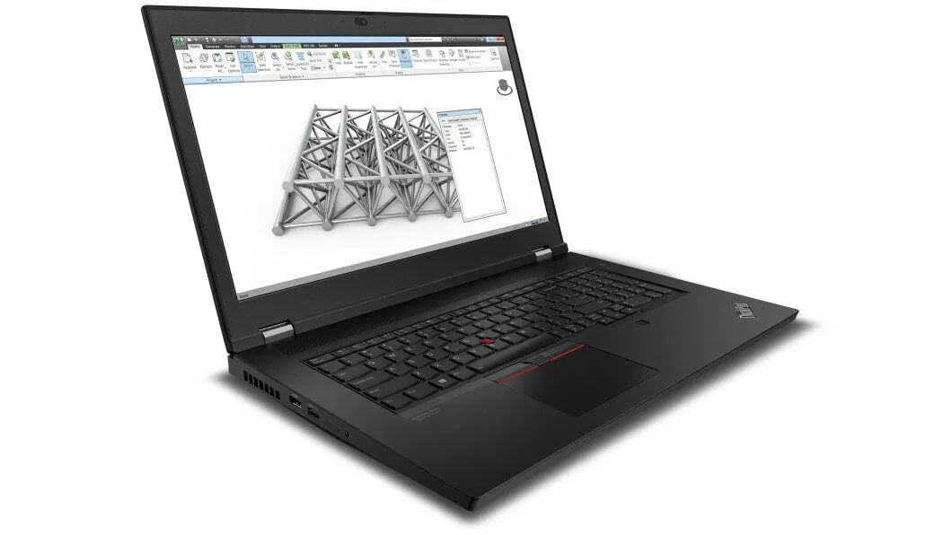 Black Lenovo ThinkPad P17 mobile workstation, 17.3 inch UHD display, matte finish, full-size keyboard with numeric keypad