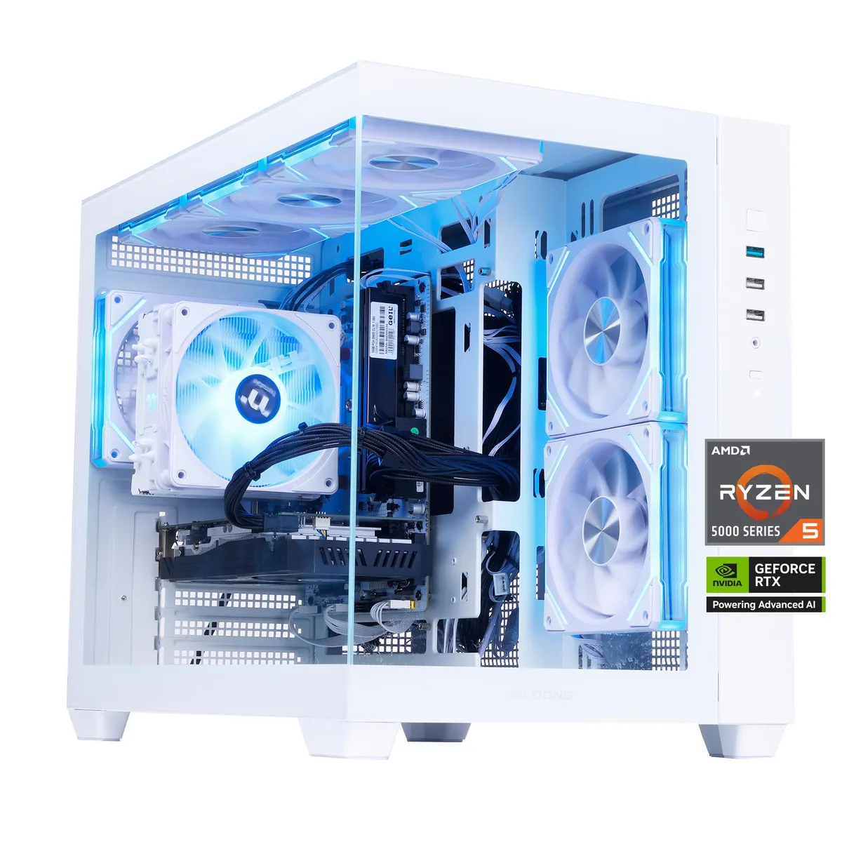 MLOONG MLOONG Gaming PC Ryzen 5 5500 RTX 5050 8GB 16GB DDR4 1TB NVME White — product photo