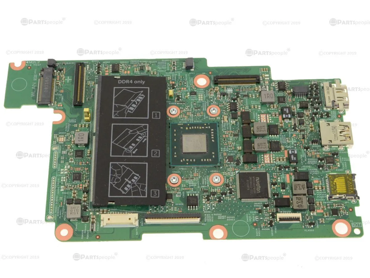 Green Dell laptop motherboard with soldered AMD A6-9220e CPU and 32GB eMMC storage