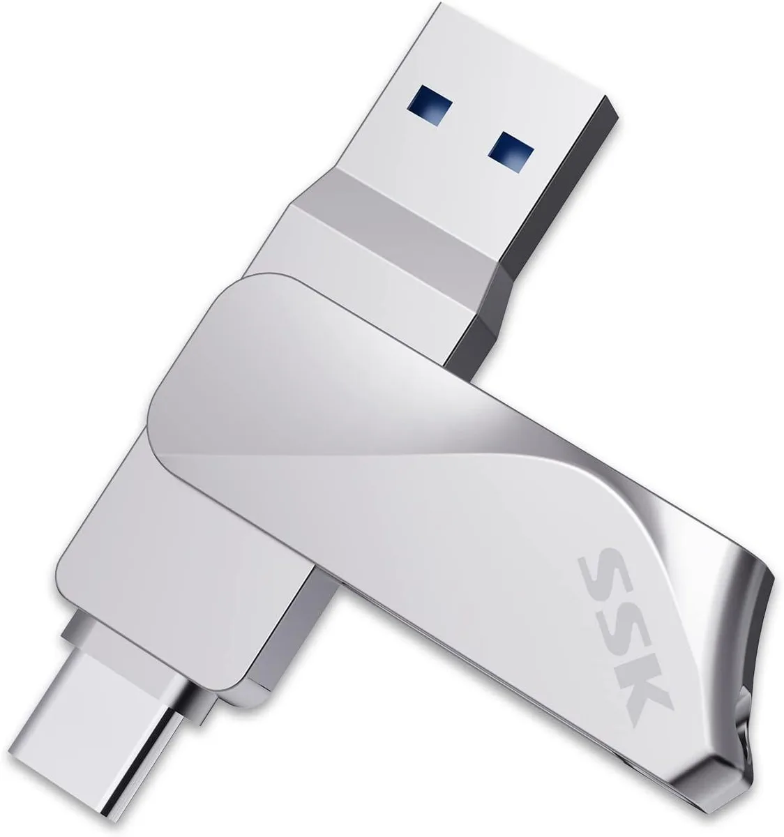 SSK SSK 256GB USB 3.2 Dual Drive USB-A + USB-C Silver — Produktfoto