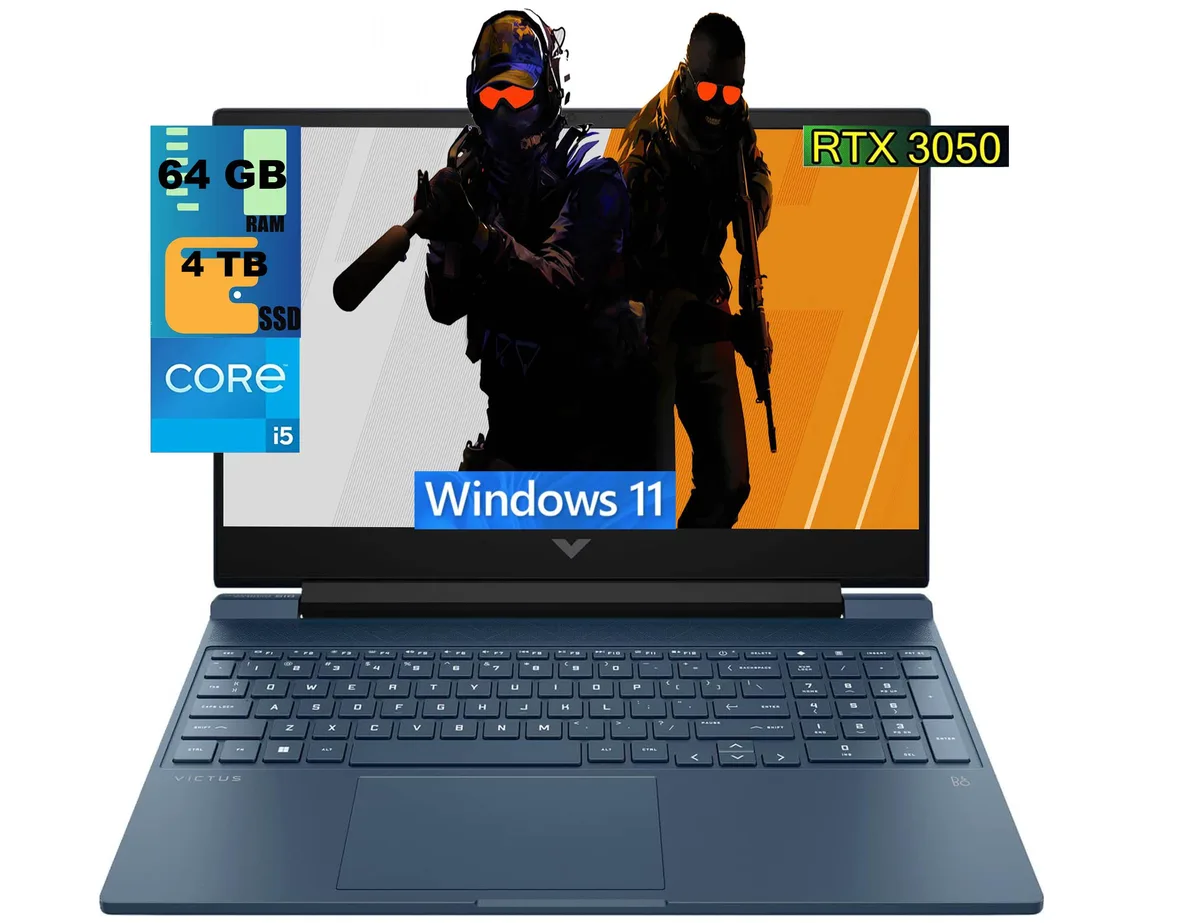 Blue HP Victus 15 gaming laptop closed lid matte finish 15.6 inch