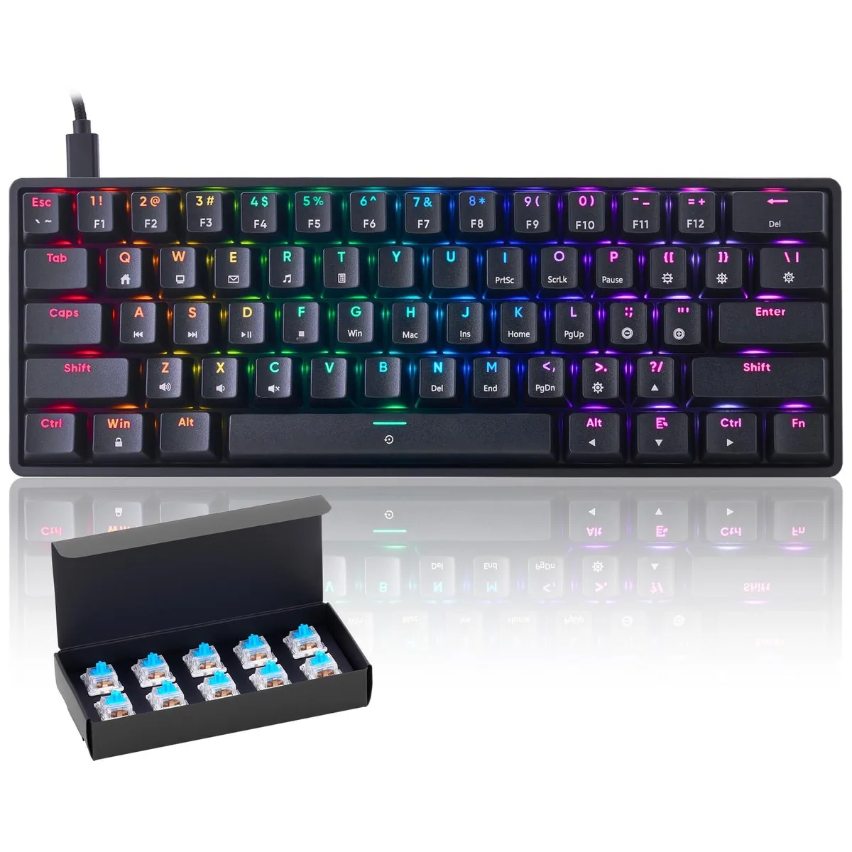 CHONCHOW BS-8100 60% Mechanical Gaming Keyboard 61 Keys Blue Switch RGB Black — product photo