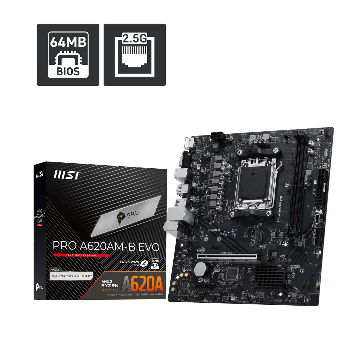 MSI MSI PRO A620AM-B EVO AMD motherboard — product photo