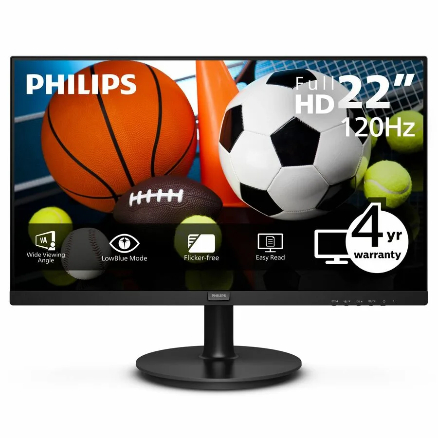 Flat 21.5 inch black VA monitor with anti-glare screen and thin bezels