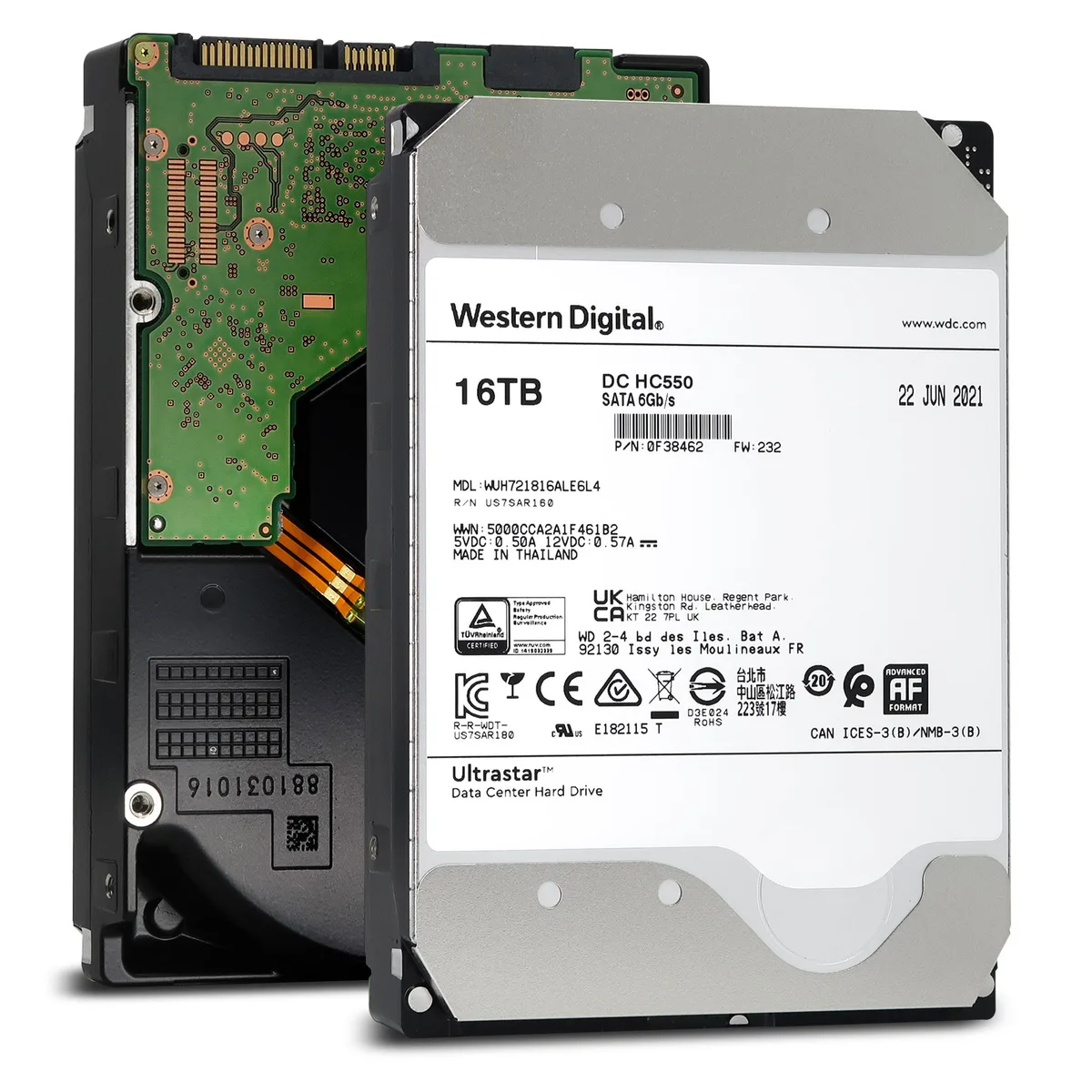 Silver 3.5-inch enterprise hard drive with black label