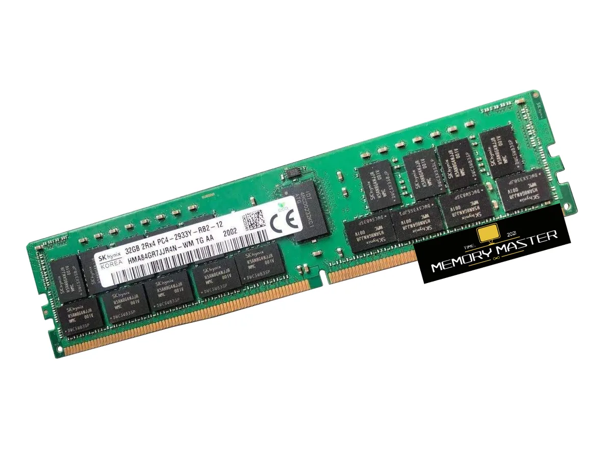 Green circuit board DDR4 memory module with black chips and gold edge connector