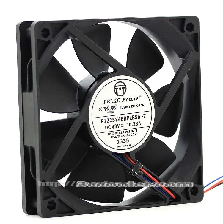 Black 120mm square DC brushless fan with ball bearing and 3-pin connector