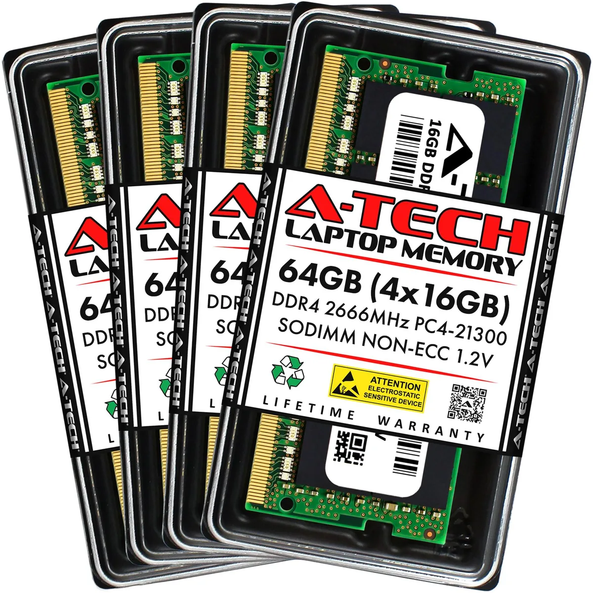 A-Tech A-Tech 64GB (4x16GB) DDR4 2666MHz CL19 1.2V 260-Pin SODIMM Laptop RAM Kit — photo du produit