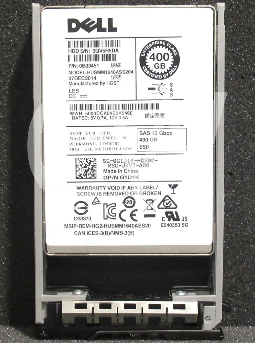 Silver 2.5 inch SAS solid state drive in black caddy tray