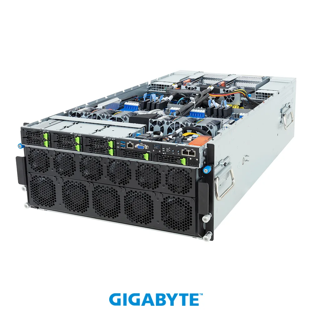 Large 5U silver rack server chassis with front drive bays and rear ports
