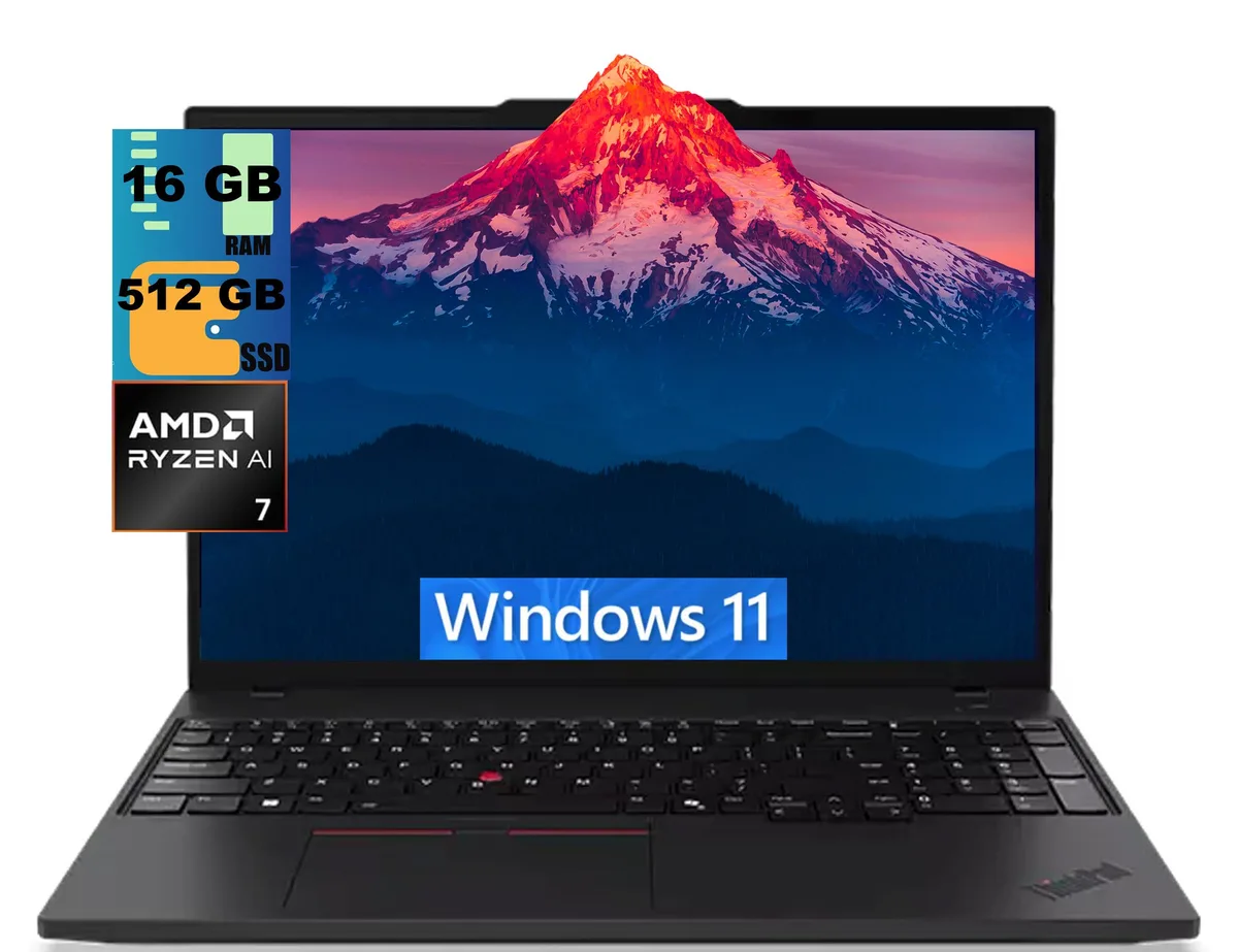 Black Lenovo ThinkPad T16 laptop closed on a surface