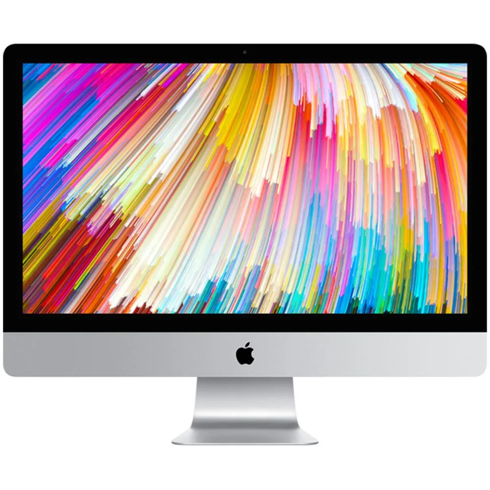Silver aluminium all-in-one desktop with 27 inch display and thin edge profile