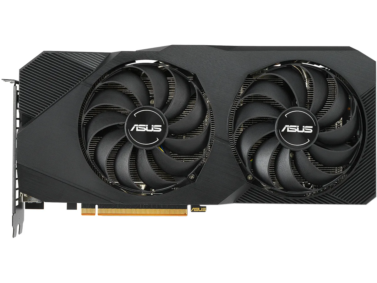 Black dual-fan graphics card with silver accents and metal backplate